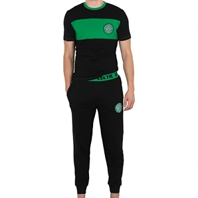 Image of Celtic FC Official Gift Mens Premium Long Pyjamas Set Black Large