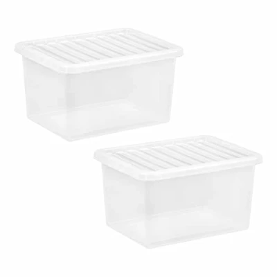 Image of (Set Of 2) 25L Crystal Container Versatile Storage Boxes with Clip on Lid Stackable and Nestable Plastic Containers Transparent Boxes.