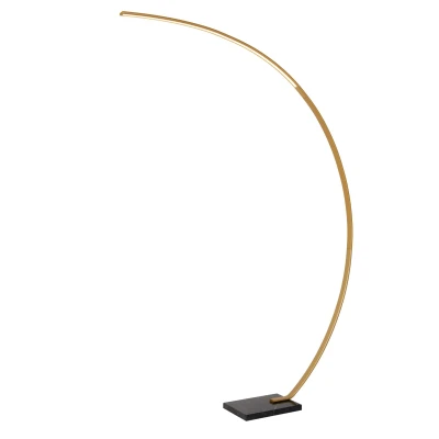 Image of Lucide LED arc lamp Curve, matt gold, 2700 K, height 192, dimmable