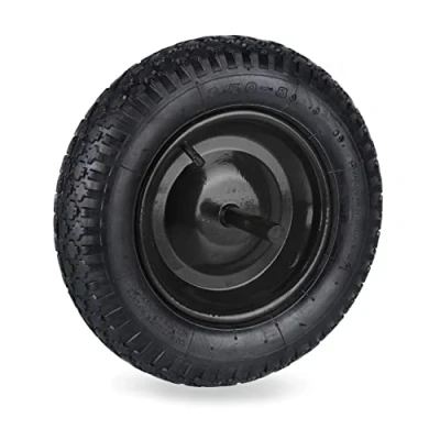 Image of Relaxdays 3.50 8 Wheelbarrow Tyre, Pneumatic Spare Wheel with Fixed Axle, Steel Rim, Supports up to 120 kg, Black, 80% Rubber 20%, 3.5