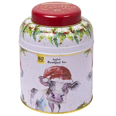 Image of New English Teas Christmas Cow Tea Caddy with 80 Breakfast Teabags