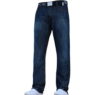 Image of New Mens Smith and Jones Designer Branded Straight Leg Regular Fit Relaxed Denim Jeans Pants Jeanbase Darkwash 40W X 32L