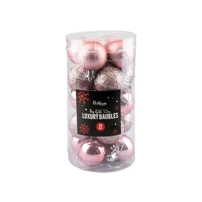 Image of Christmas mini Baubles rose gold Tree Decorations set of 20 (3.5 cm) combination Shiny,Matt and Glitter. Comes complete with a colour matched hanging thread.