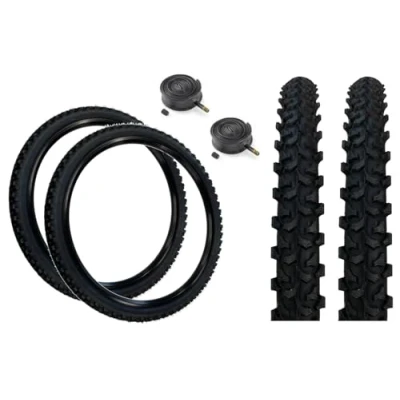 Image of Baldy&#039;s PAIR 26 x 1.95 Black Off Road Knobby Tread Tyres &amp; Schrader Valve Inner Tubes for MTB Mountain Bike (Pack of 2)