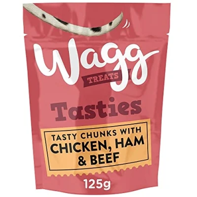 Image of Wagg Tasties Tasty Chunks Chicken, Ham &amp; Beef Dog Treats 125g (Pack of 7) Oven Baked