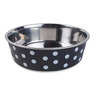 Image of Zoon 17cm Navy Polka Bella Bowl Stainless Steel Dog