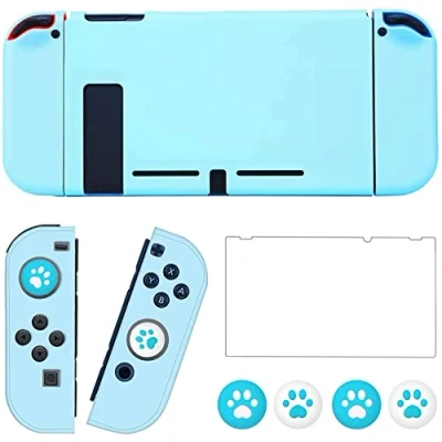 Image of OLDZHU Blue Dockable Protective Case Cover Compatible with Nintendo Switch Joy Con Controllers,with Glass Screen Protector and 4 Thumb Grips,Shock Absorption Anti Scratch