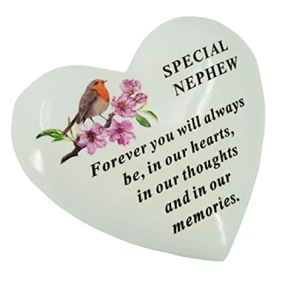 Image of Angraves Special Nephew Robin Memorial Heart Graveside Plaque Ornament Grave Decoration