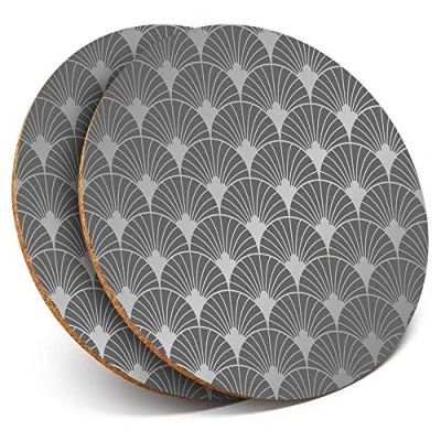 Image of 2 x Round Coasters Art Deco Pattern Vintage Retro Cork Backed Home Kitchen Accessory Tea Coffee Mug Mat #35517