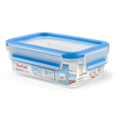 Image of Tefal K3021112 MasterSeal Fresh Box, Plastic Food Storage Container, Keeps Fresher for Longer and 100 Percent Leakproof, 0.55 Litre, Clear/Blue
