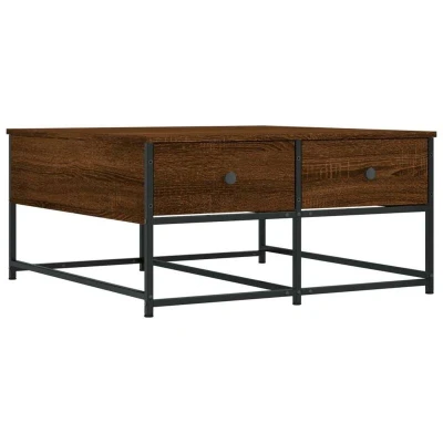 Image of vidaXL Coffee Table in Brown Oak Engineered Wood with Shelves and Sturdy Top Stylish Accent Furniture for Modern Living Room