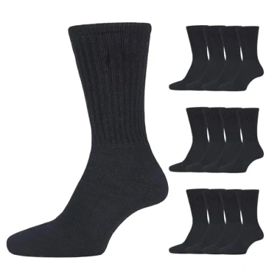 Image of 12 Pairs Mens Cotton Rich Sport Socks Work Big Foot Shoe Size 14 (Black)
