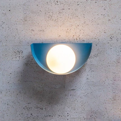 Image of Lucide Benni wall lamp spherical glass lampshade, blue