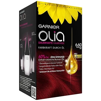Image of Garnier Olia Hair Colouration Intensive Red 6.60 / Colouring for Contains 60% Flower Oils Intense Colour Strength No Ammonia, Pack of 3