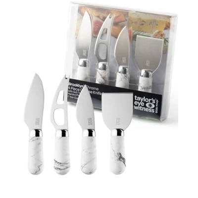 Image of Taylor&#039;s Eye Witness Brooklyn Chrome Marble 4 Piece Cheese Knife Set