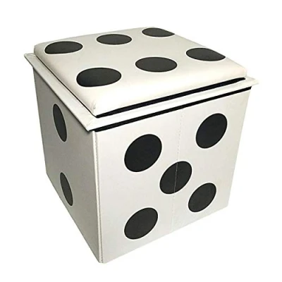 Image of ABC Décor Faux Leather Square Storage Box with Padded reversible lid/Toy Box/Pouffe Stool/Foot Stool, Dice lid