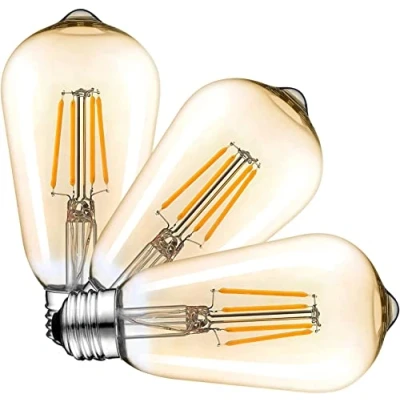 Image of Vintage LED Edison Bulb, Dimmable 6W(60W Equivalent) E27 Retro Light Antique Style Classic Old fashioned Amber Glass Screw Squirrel Cage Filament Bulbs, ST64 2500 2700K 600LM Warm White, 3 Pack