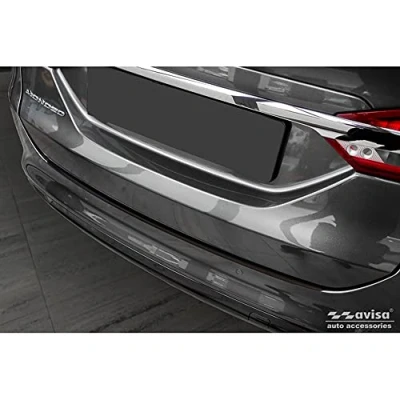 Image of Avisa Black Stainless Steel Rear bumper protector compatible with Ford Mondeo V Hatchback/Sedan 2014 2019 &amp; FL &#039;Ribs&#039;