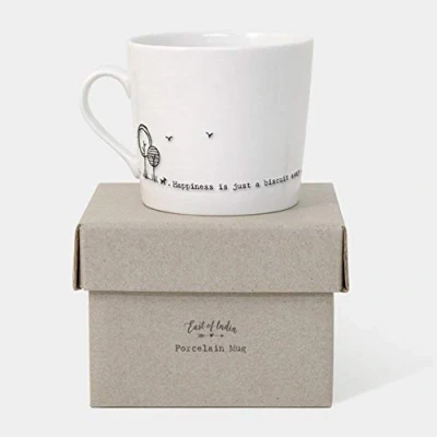 Image of East of India Wobbly Design Porcelain Mug Happiness is Just a Biscuit Away