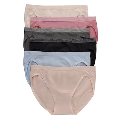 Image of Hanes Women&#039;s Pack, ComfortFlex Fit Panties, Seamless Underwear, 6 Pack Bikini Style, Assorted Colors, M (Pack of 6)