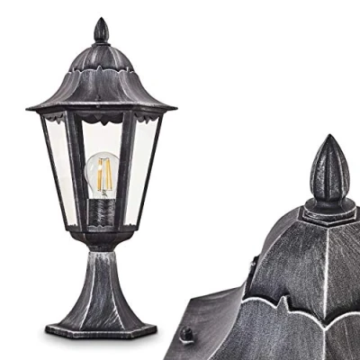 Image of Outdoor lamp Lignac, Bollard Light in Antique Look, cast Aluminium Black/Silver with Clear Glass panes, Path 74 cm, Retro/Vintage Garden lamp, E27 socket, IP44, Without Bulbs