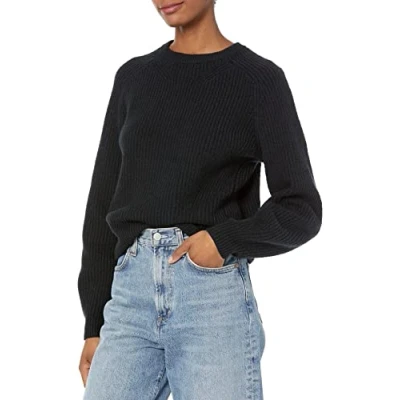 Image of Amazon Essentials Women&#039;s Crew Neck Rib Sweater, Black, S