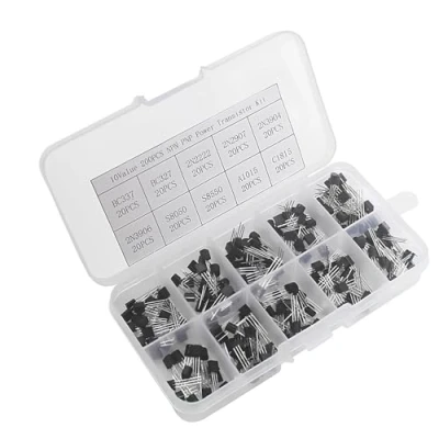Image of CESFONJER 200pcs NPN PNP Power Transistor Assortment Kit, TO 92 Transistor, Model: BC337, BC327, 2N2222, 2N907, 2N3904, 2N3906, S8050, S8550, A1015, C1815