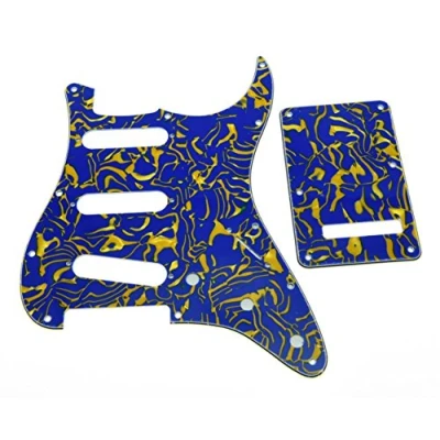 Image of KAISH 11 Hole ST/Strat Style Pickguard SSS Pick Guard with ST Back Plate Tremolo Trem Cover for USA/Mexico Stratocaster/Strat Blue Shell