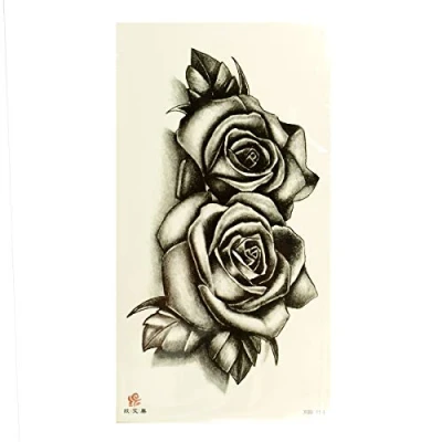 Image of 1 x Roses XL Tattoo two Flowers and Leaves Black Body Temporary XQB154 (1)
