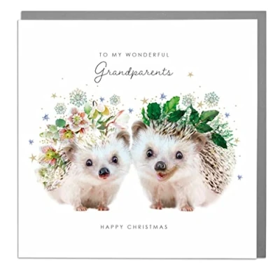 Image of To My Wonderful Grandparents Two hedgehogs Christmas Card with Grey Envelope by Lola Design