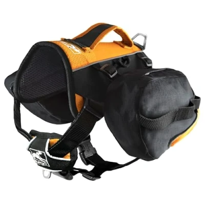 Image of Kurgo Big Baxter Dog Backpack, Saddlebag, Pet Backpack for Hiking, Walking, or Camping, Black/Orange