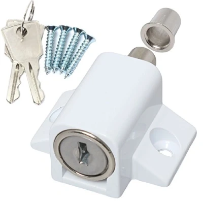 Image of White Window/Door Lock Catch &amp; Screws UPVC Metal Locking Sliding Dead Bolt
