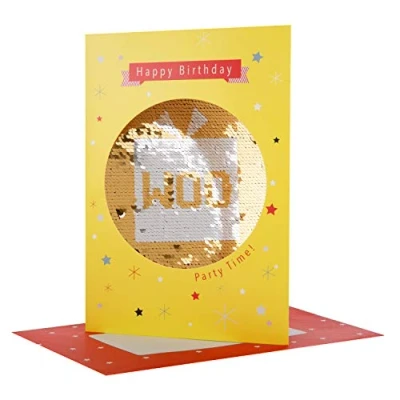 Image of Hallmark Reversible Sequin Birthday Card &#039;Woohoo&#039; Medium