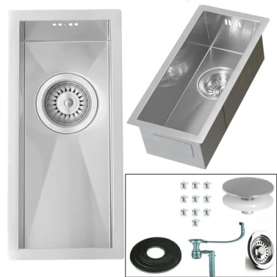 Image of ARA CHOICE Brushed Stainless Steel Small Kitchen Inset/Undermount Sink Catering 0.5 Half Bowl Reversible with Drainer &amp; Inset Plumbing Wastes Set