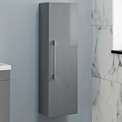 Image of Artis Breeze Grey Gloss Wall Hung Tall Bathroom Storage Cabinet 1200 x 350mm