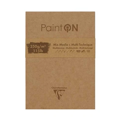 Image of Clairefontaine Ref 975176C Paint&#039;On Mix Media &amp; Multi Technique Pad (50 Sheets) A6 Size, 250gsm Paper, Acid Free Suitable for Multiple Techniques