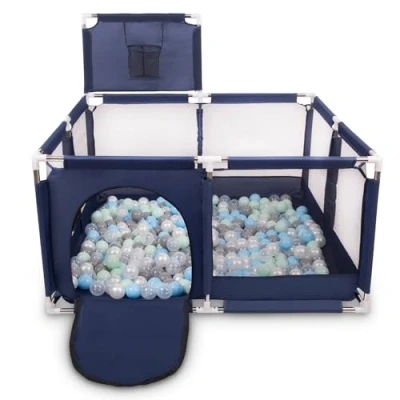 Image of Selonis Square Play Pen Filed with 400 Balls Basketball, Blue:Pearl/Grey/Transparent/Babyblue/Mint