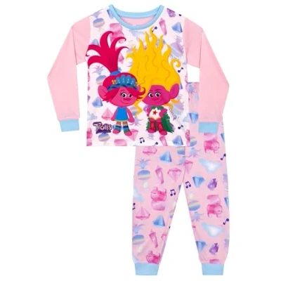 Image of Trolls Pyjamas Troll Girls Poppy Kids Pjs Pink 6 7 Years