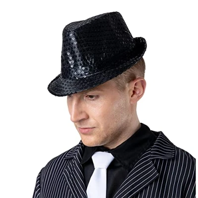 Image of Wicked Costumes Black Sequin Fedora Fancy Dress Accessory