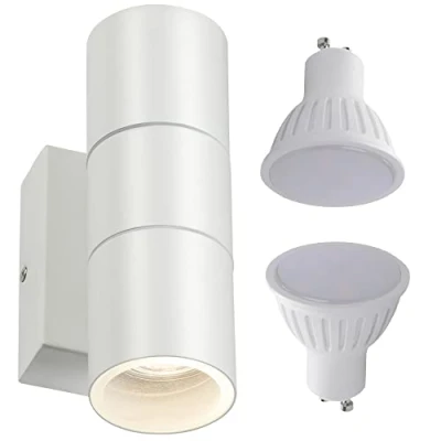 Image of Outdoor Stainless Steel Wall Light Day Night Dusk Till Dawn Sensor Double Up Down Sconce Lamp IP54 Garden Security with 5W GU10 LED Bulbs Warm White 3000K