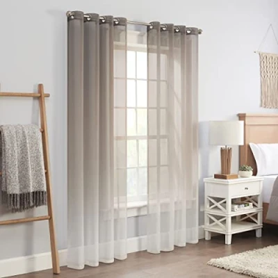 Image of Eclipse Ines Printed Ombre Textured Light Filtering Grommet Window Curtains for Bedroom (2 Panels), 52 in x 108 in, Grey
