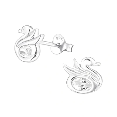 Image of The Rose &amp; Silver Company Women Girls 925 Sterling Cubic Zirconia Swan Stud Earrings