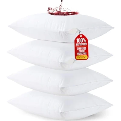 Image of Utopia Bedding Waterproof Pillow Protector Zippered (4 Pack) Standard Bed Bug Proof Encasement 20 x 26 Inches