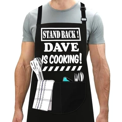 Image of LINEN CLOSET® Adjustable Bbq Aprons for Men Funny Chef Christmas Grilling Gifts Dad Son Father Husband with 2 Pockets Dave Apron