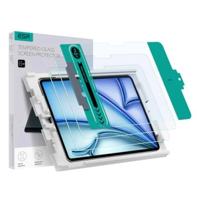 Image of ESR 2 Pack Tempered Glass Screen Protector for iPad Air 11 Inch 2024 M2, 6th Generation, Film with Easy Application Tray, Scratch Resistant, HD Clarity