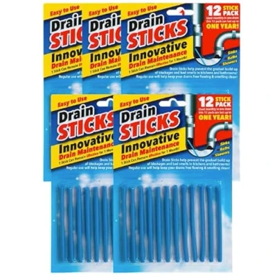 Image of Drain Sticks x60 Easy to Use Fast &amp; Effective Cleaning for Sinks, Baths Showers Prevents Build Up, Blockages Bad Smells in Kitchens Bathrooms