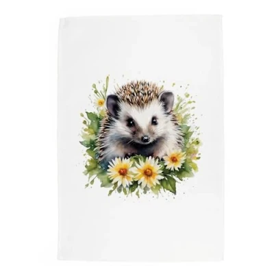 Image of Purely Home Floral Hedgehog Tea Towel Animals &amp; Flowers Nature Wildlife Gift/Present Panama Cotton Kitchen Dish Towel/Drying Cloth 67cm x 45cm