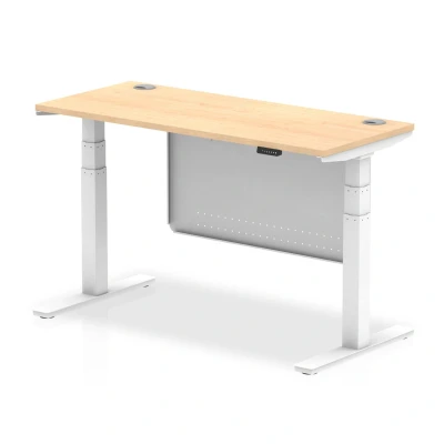 Image of Air 1400x600 Height Adjustable Desk Maple CP White Leg Modesty Panel