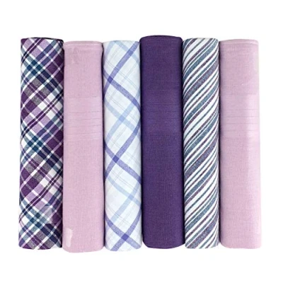 Image of Mens Handkerchiefs 100% Cotton Boxed Hankies Hankys Quality Gift 6/7 Pack (6, Lilac Checked)