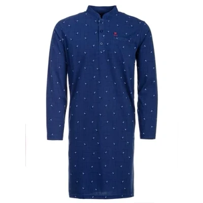 Image of Henry Terre Men&#039;s Long Sleeve Branch Pattern Chest Pocket Button Down Nightdress Size M 3XL, blue, XXL
